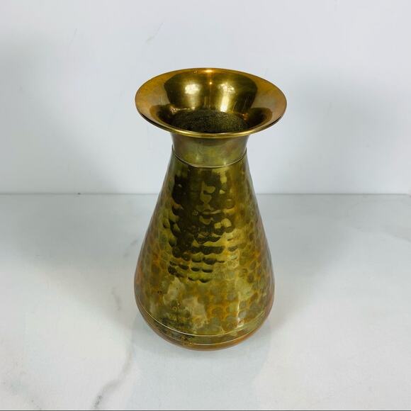 Hammered Brass Vase 7.5" Tall Vintage Heavy - Picture 3 of 7